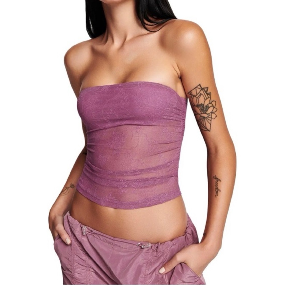 I Am Gia Catira purple butterfly lace tube top